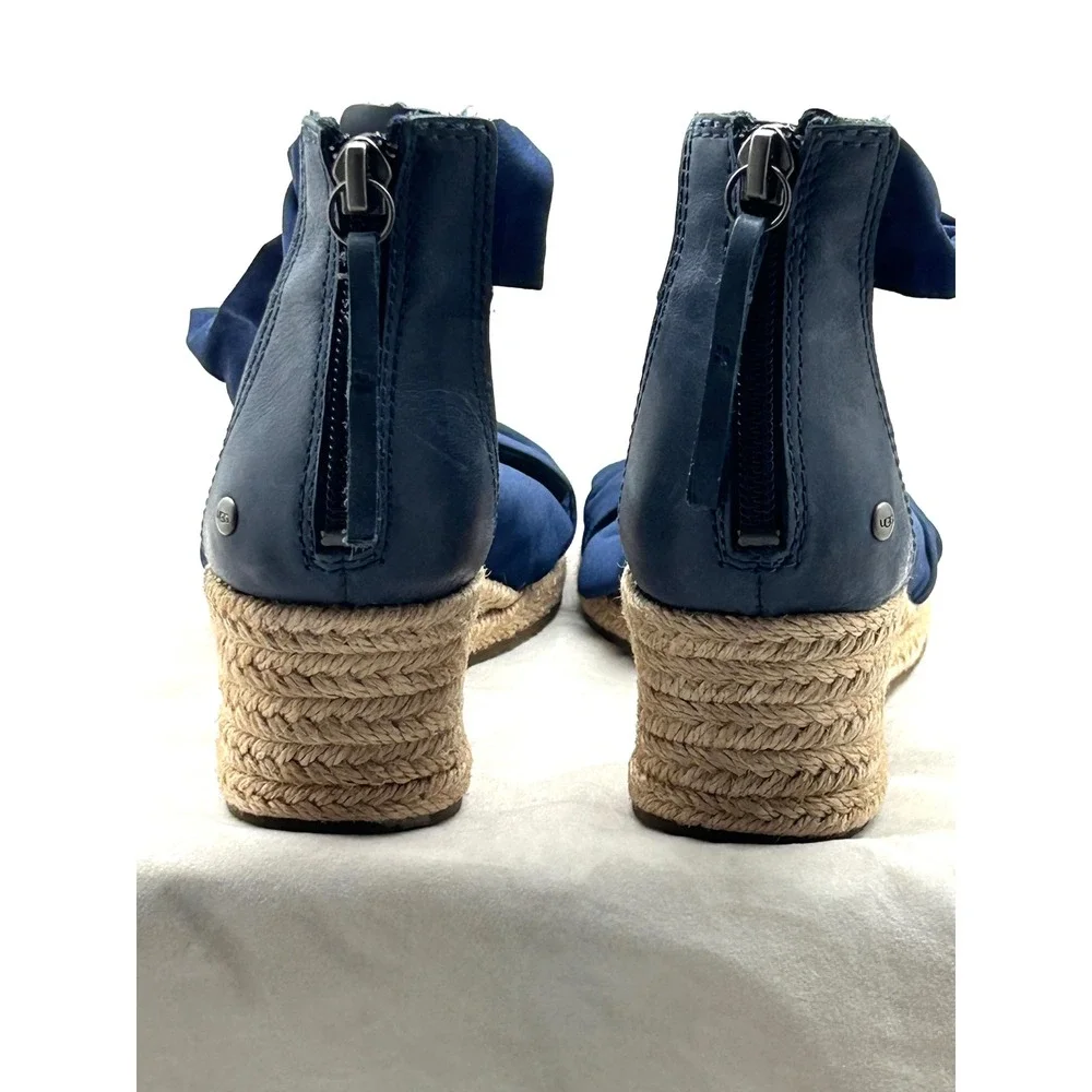 UGG Navy Blue Espadrille Wedge Sandals Ankle Tie Zipper 1011181 Womens 7.5 - Picture 6 of 11
